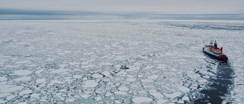 Research ice breaker in the Arctic Ocean sea ice
