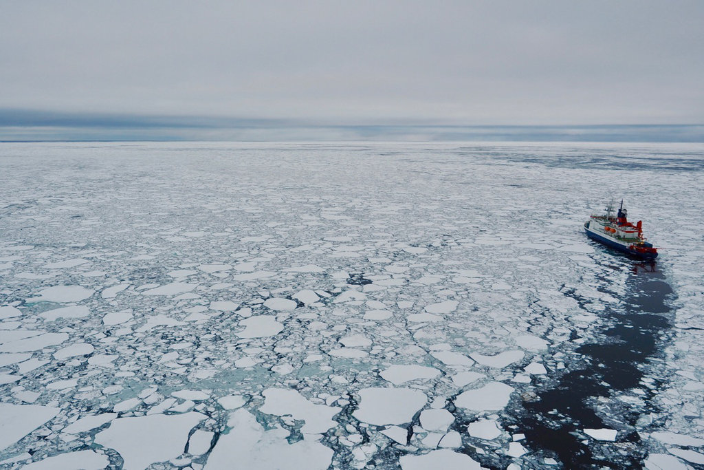 Research ice breaker in the Arctic Ocean sea ice