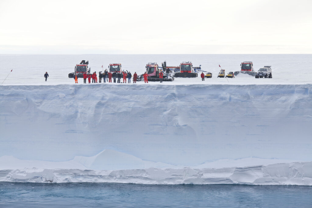 researchers at the edge of the antarctic ice sheet